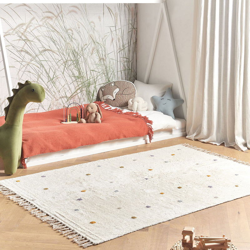 Polka Drops Tufted Cotton Area Rug - White, Multicolor media 3