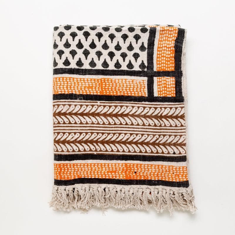 Salmon & Black Handblock Printed Throw media 4