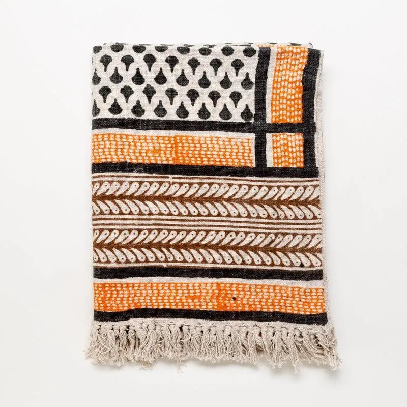 Salmon & Black Handblock Printed Throw media 4