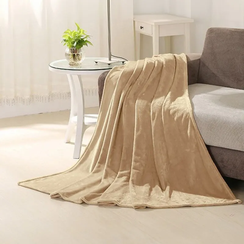 Camella Solid Knitted Cotton Flannel Blanket (Beige) - 190 GSM media 3
