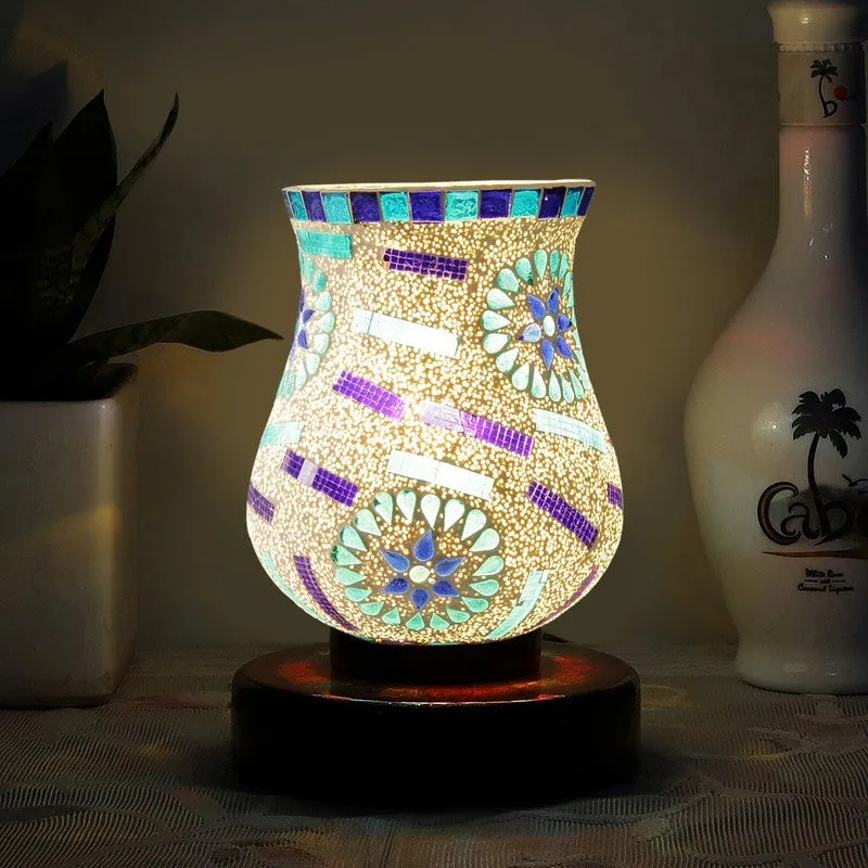 Skylyn Mosaic Glass Table Lamp With Wooden Base - Multicolor media 1