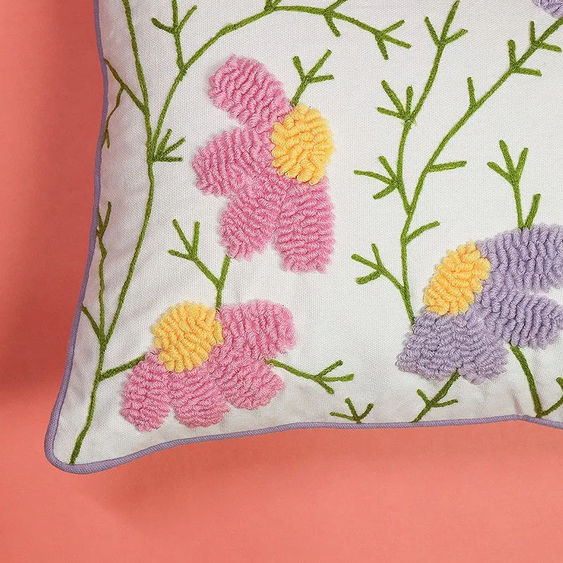 Sunlit Bloom Embroidered Cotton Cushion Cover media 4