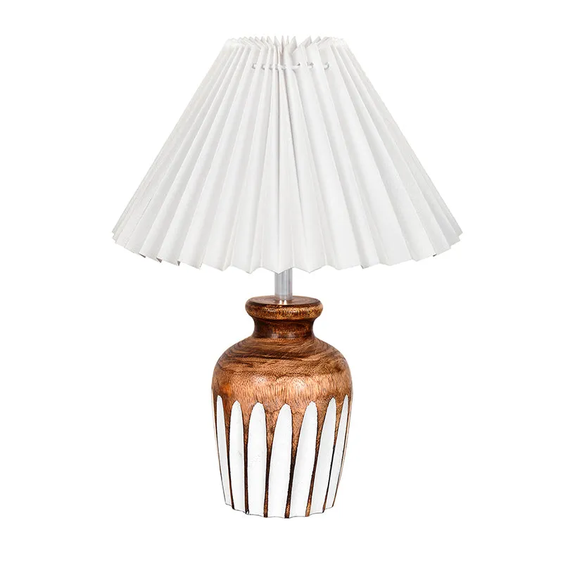 French Pleat Urn Wooden Table Lamp - White,Brown,White media 3