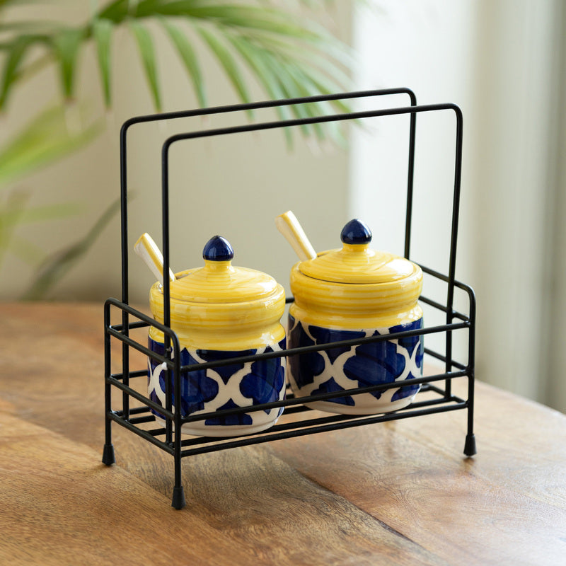 Moroccan Dream Handpainted Storage Jar With Stand (280 Ml) - Five Piece Set