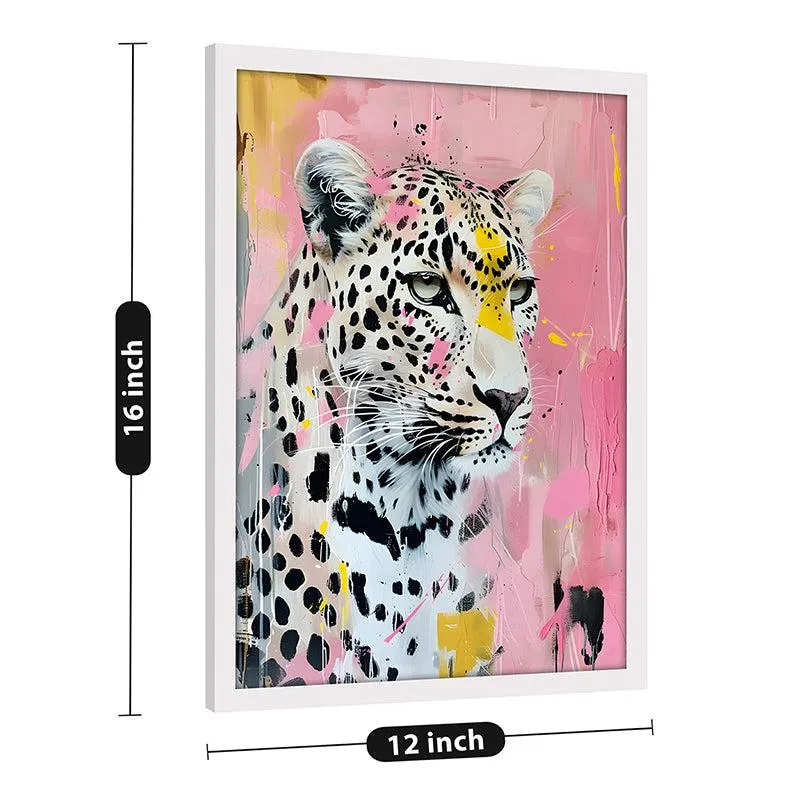 Pastel Prowler Canvas Leopard Wall Art With Frame - White media 6