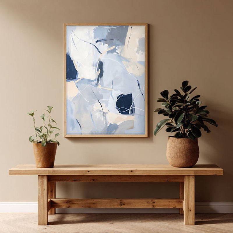 Cobalt Flux Framed Canvas Archival Canvas Wall Painting - Natural Brown Frame