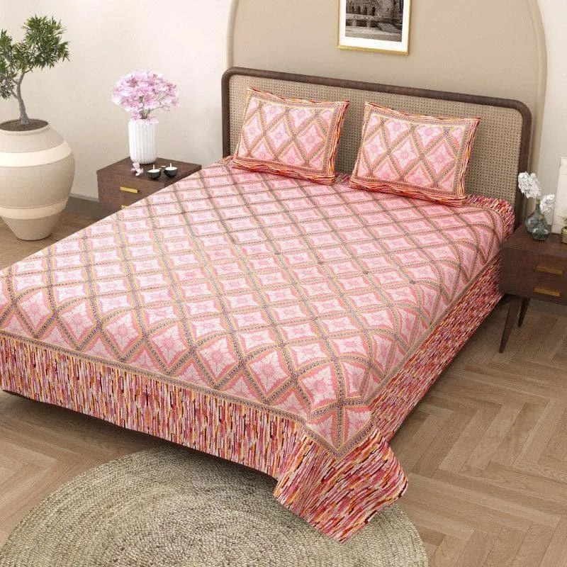 Maitreya Cotton Bedsheet (Peach) - 144 TC media 3