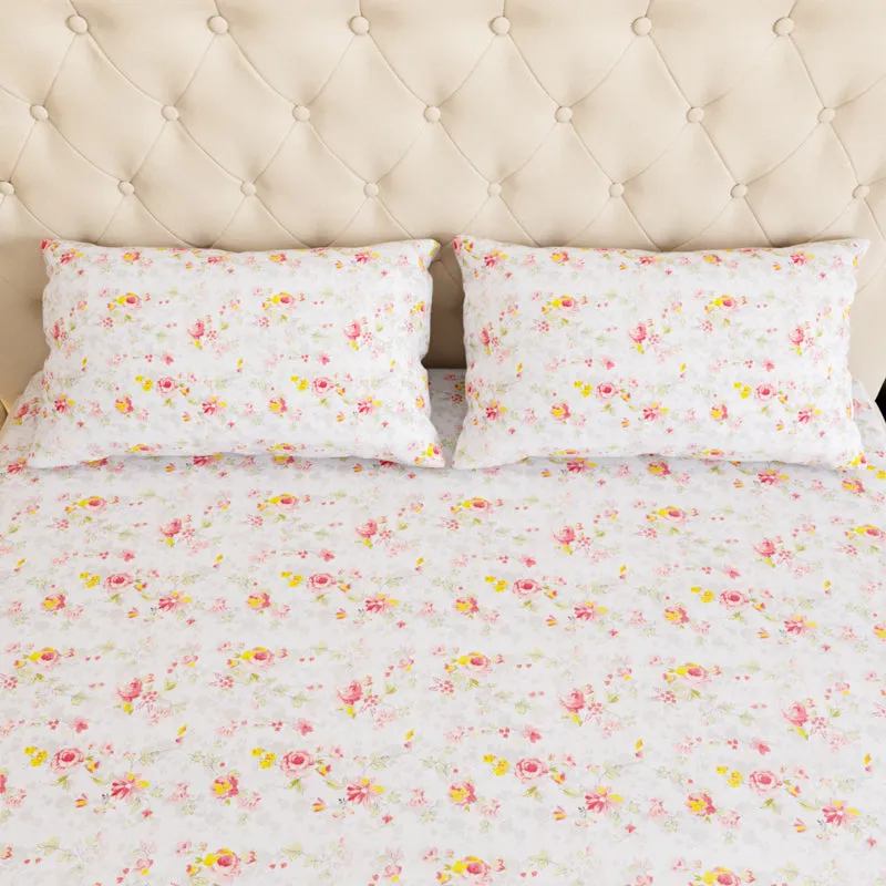 Dewdrop Floral Cotton Bedsheet (Peach) - 180 TC media 5