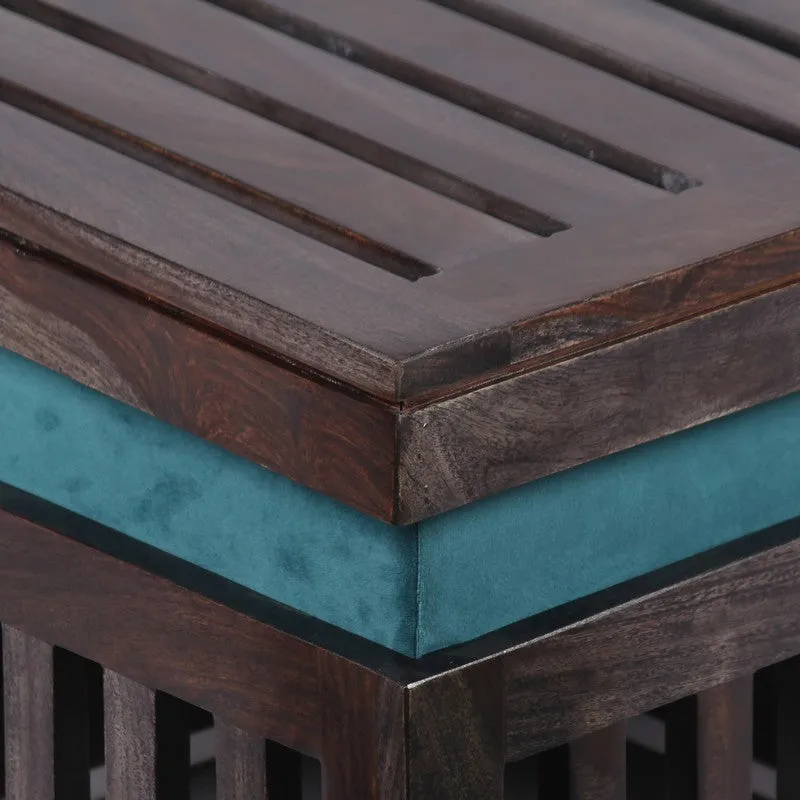 Hexiron Sheesham Wooden Center Table with Stools and Cushions (Brown,Blue) - Nine Piece Set media 8