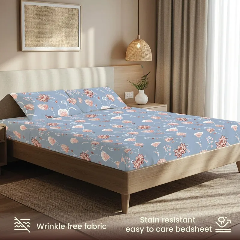 Azure Bloom Floral Cotton Bedsheets (Blue) - 200 TC media 5
