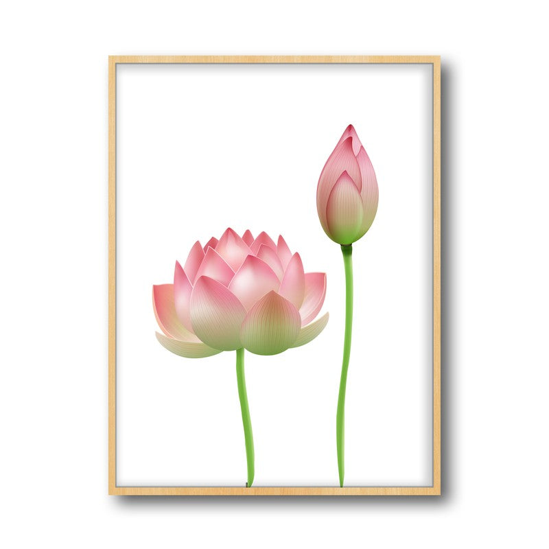 Faded Lotus Archival Paper Wall Art  - Natural Brown Frame media 6