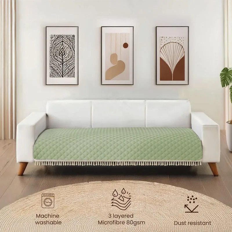 Urban Space Quilted Geometric Cotton Sofa Cover - Green media 4