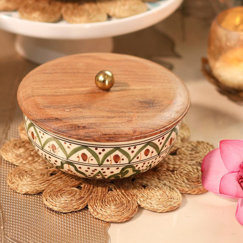 Forest Fragments Ceramic Bowl with Mango Wood Lid - 750 mL