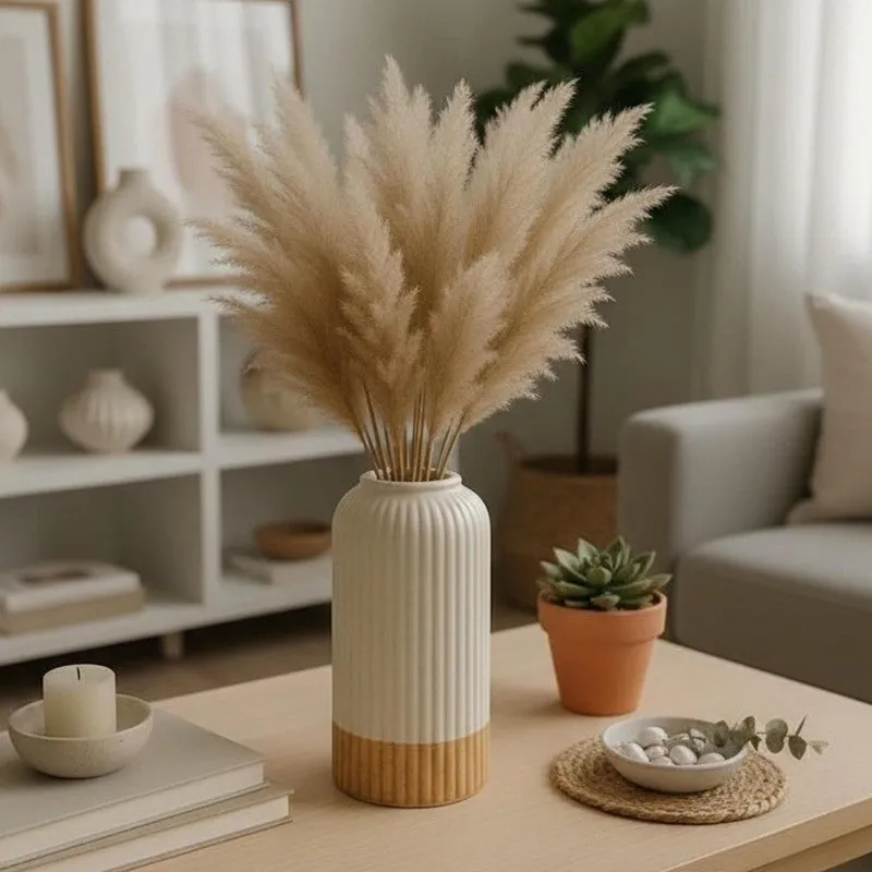 Ivory Ribbed Ceramic Vase media 1