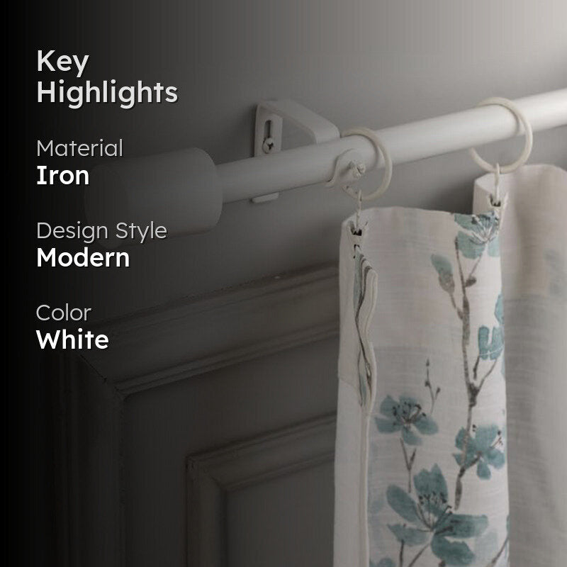 Sleekera Extendable 1" Single Curtain Rod With Round Finial & Brackets (White) media 2