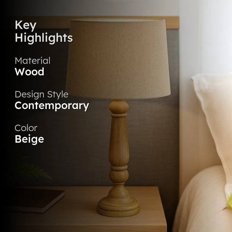 SerenityAura Ambient Wooden Table Lamp - Beige media 2