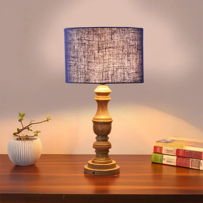 Sienna I Carve Wooden Table Lamp - Blue,Brown media 2
