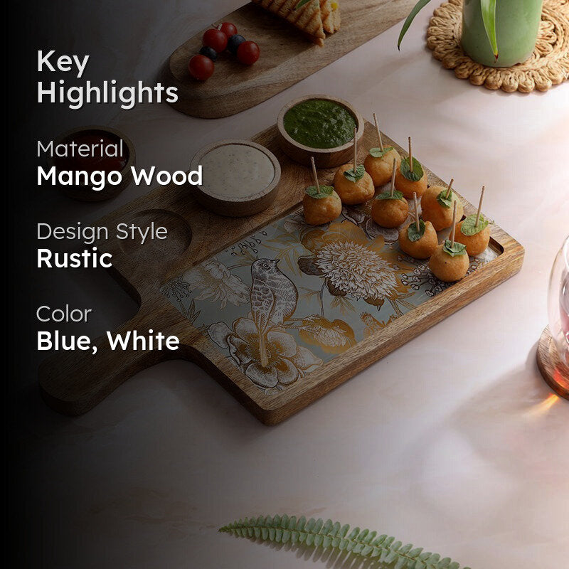 Golden Fleur Mango Wood Platter - Four Piece Set media 2