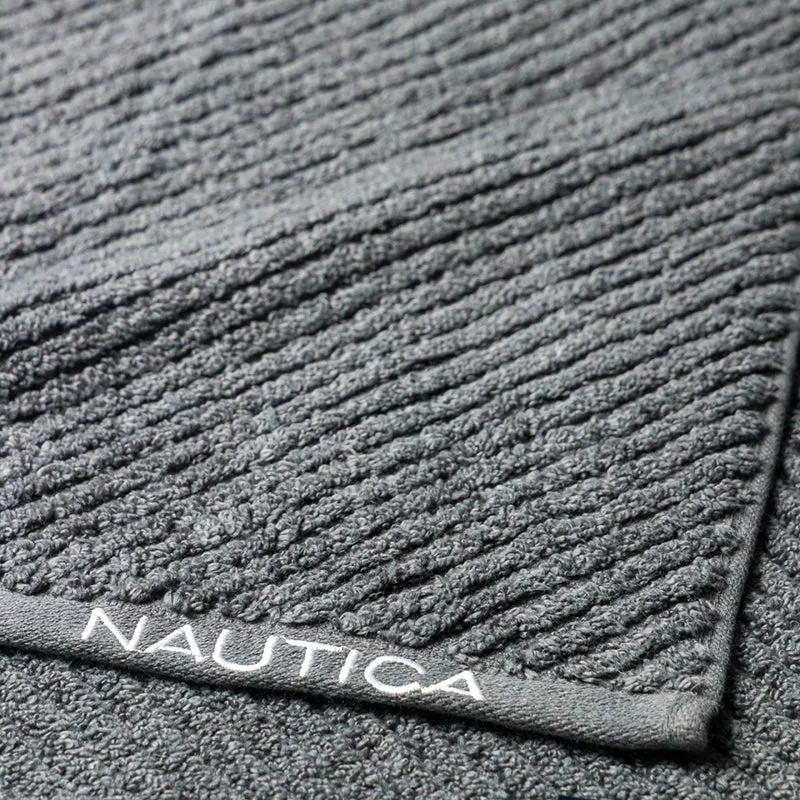 Nautica Riviera Soft Cotton Bath Towel (Navy Blue & Dark Grey) - Set Of Two media 7