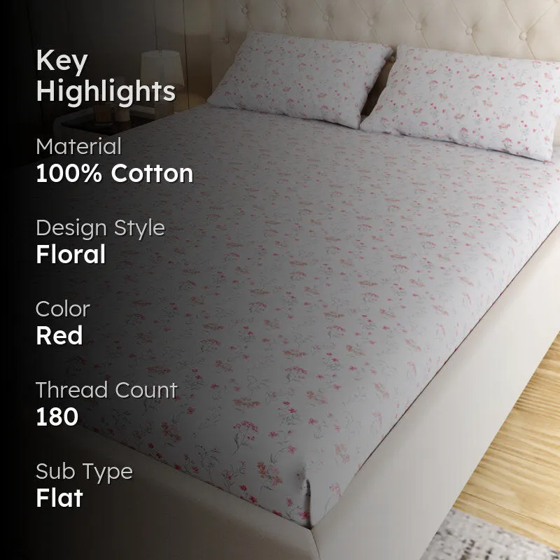Orchard Floral Cotton Bedsheet (Red) - 180 TC media 2