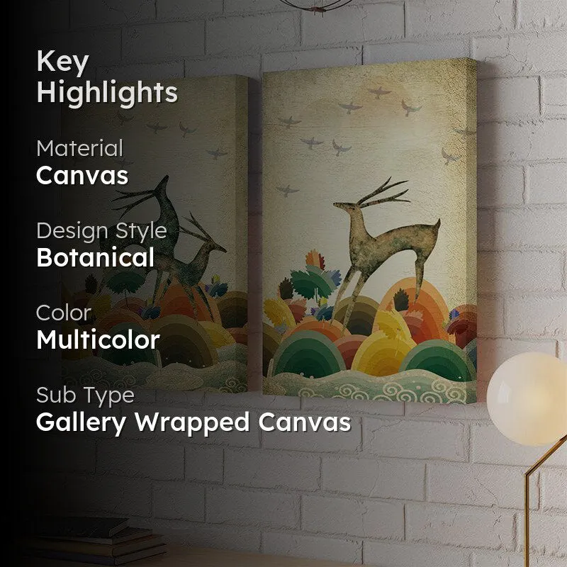 Deer Dance Canvas Wall Painting - Set Of Two media 2