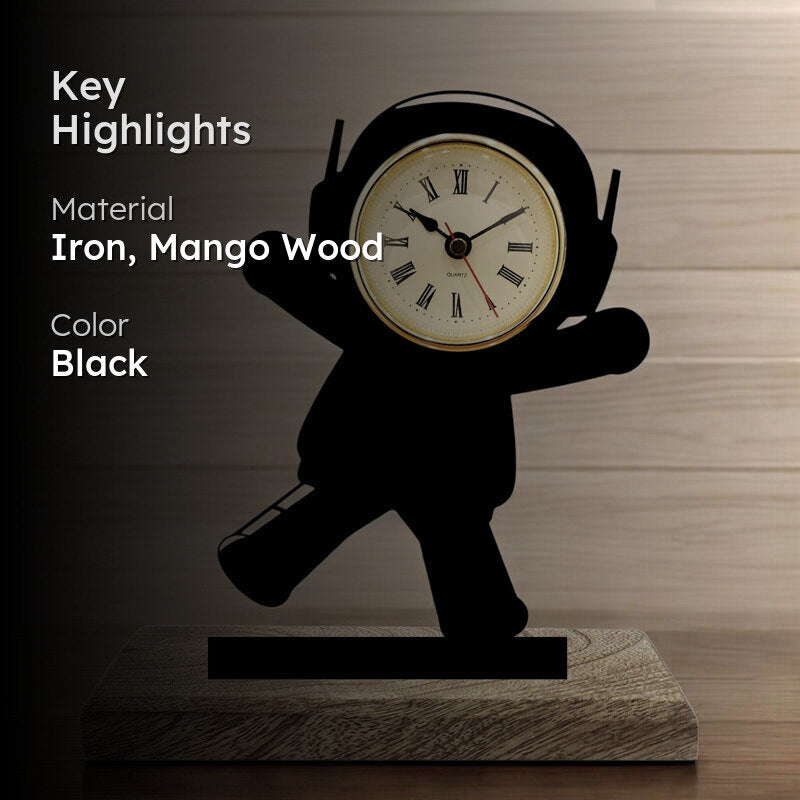 Zero Gravity Iron & Mango Wood Table Clock media 2