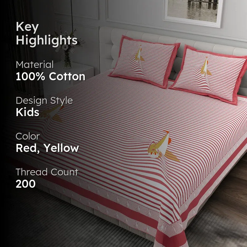 Illusion Stripey Sails Cotton Bedsheet (Red) - 200 TC media 2