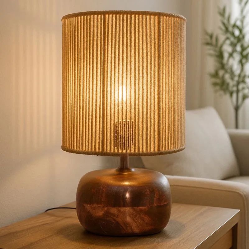 Glowora Wooden Table Lamp - Brown,Beige media 1