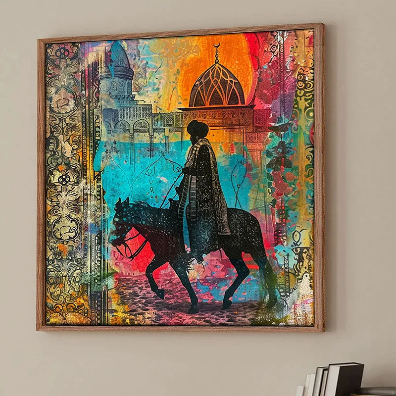 Horse Rider Wall Art With Frame - Brown media 1