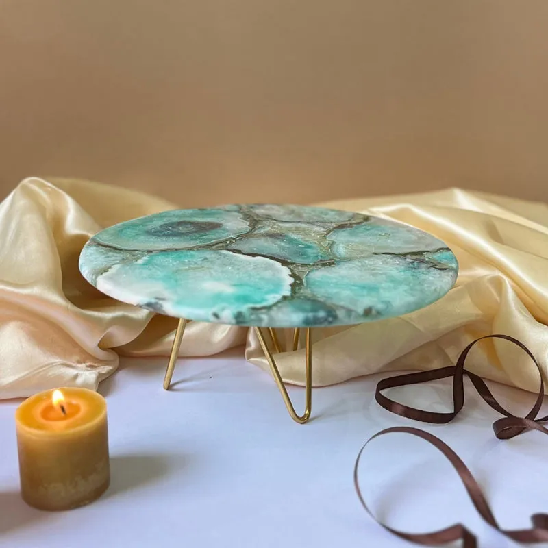 Myrla Handcrafted Agate Cake Stand - Beige media 1