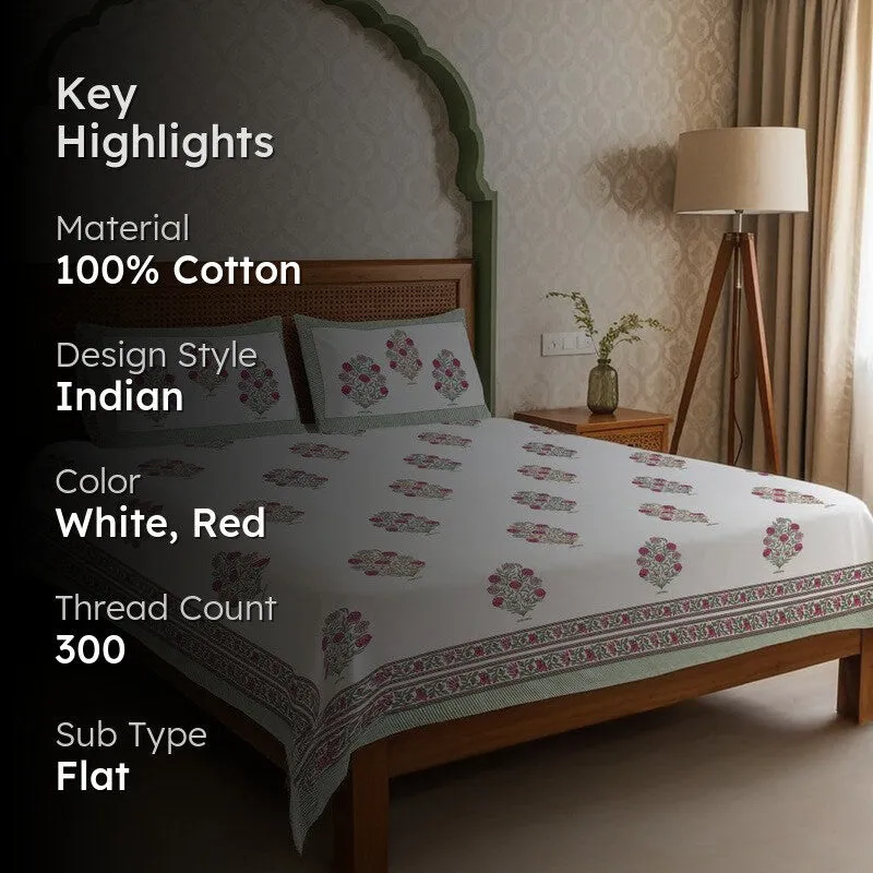 Urban Space EthnicFlora Cotton Bedsheet - 300 TC media 2