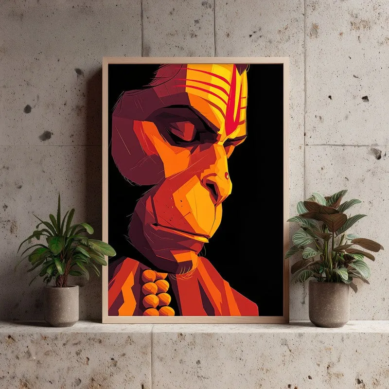 Powerful Bajrangbali III Archival Paper Wall Art - Natural Brown Frame media 3
