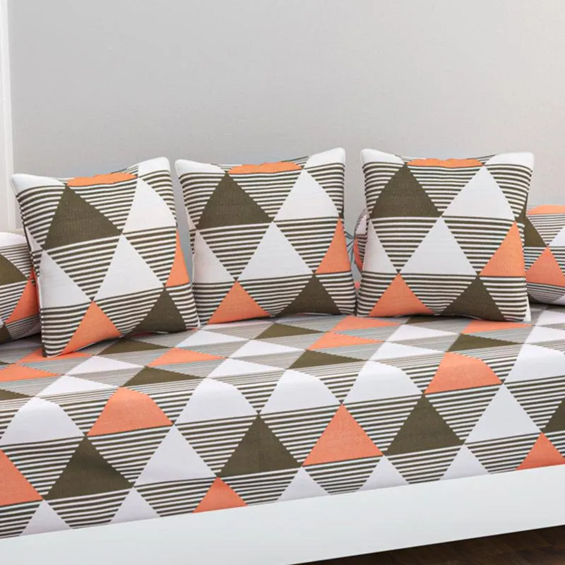 Euclidean Elite Geometric Cotton Diwan Set - Orange & Green media 3