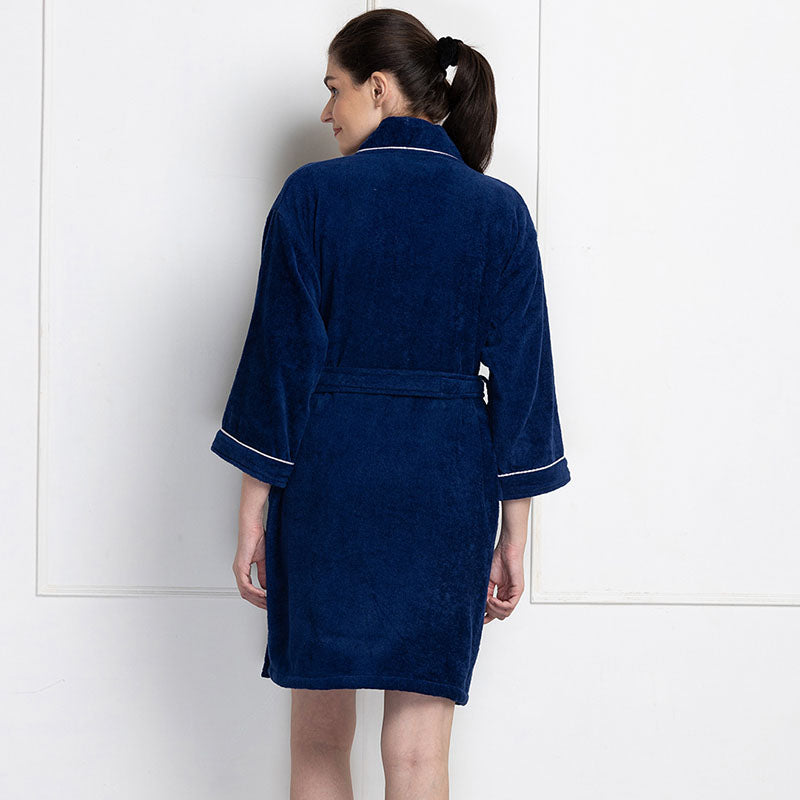 Nautica His & Hers Cashmere Dreams Cotton Bath Robe (Navy Blue & Coral) - Set Of Two media 4