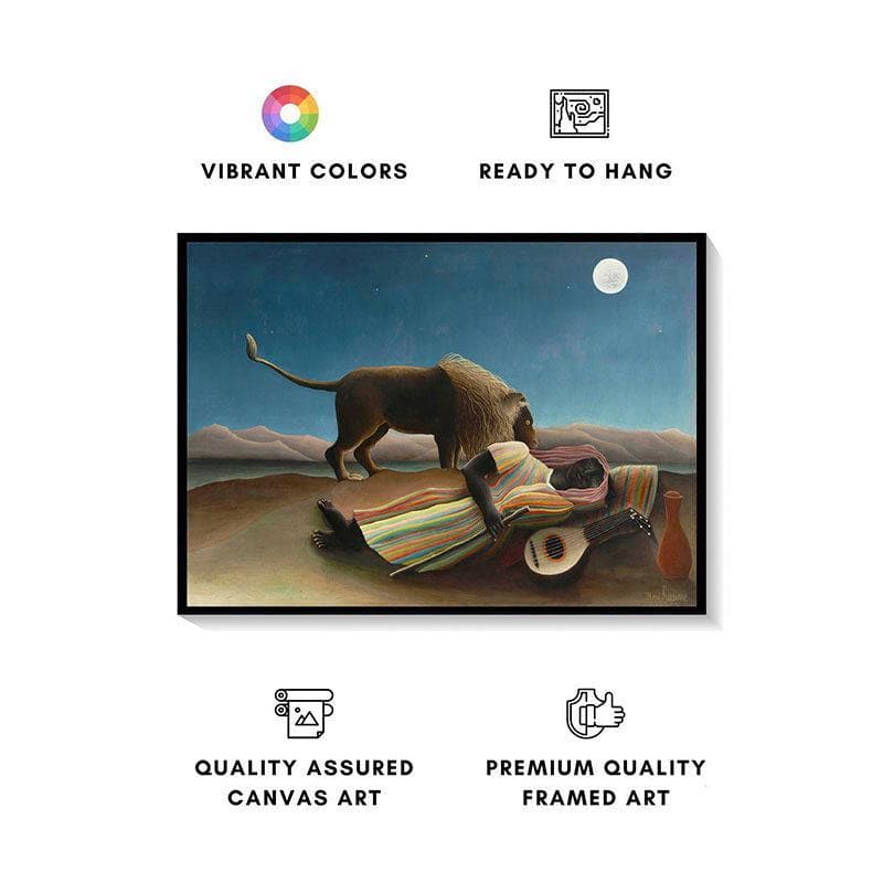 The Sleeping Gypsy Canvas Painting By Henri Rousseau - Black Frame media 4