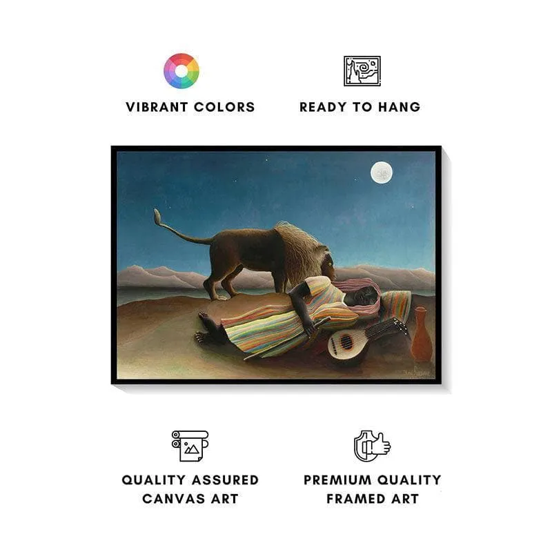 The Sleeping Gypsy Canvas Painting By Henri Rousseau - Black Frame media 4