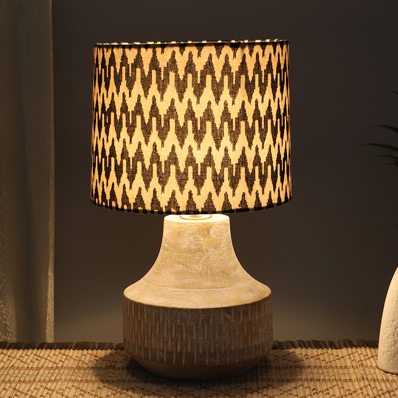 Chevronic Ming Printed Mango Wood Table Lamp - Black,White