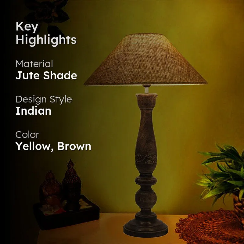 Nihara Wooden & Jute Table Lamp - Yellow,Brown media 2