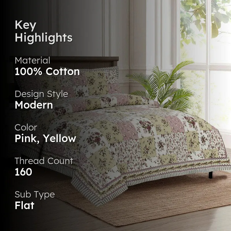 Buola Floral Cotton Bedsheet (Pink,Yellow) - 160 TC media 2