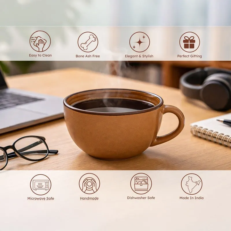 Cuddle Ceramic Tea Cup (250 mL Each),Dark Brown) - Set Of Six media 5
