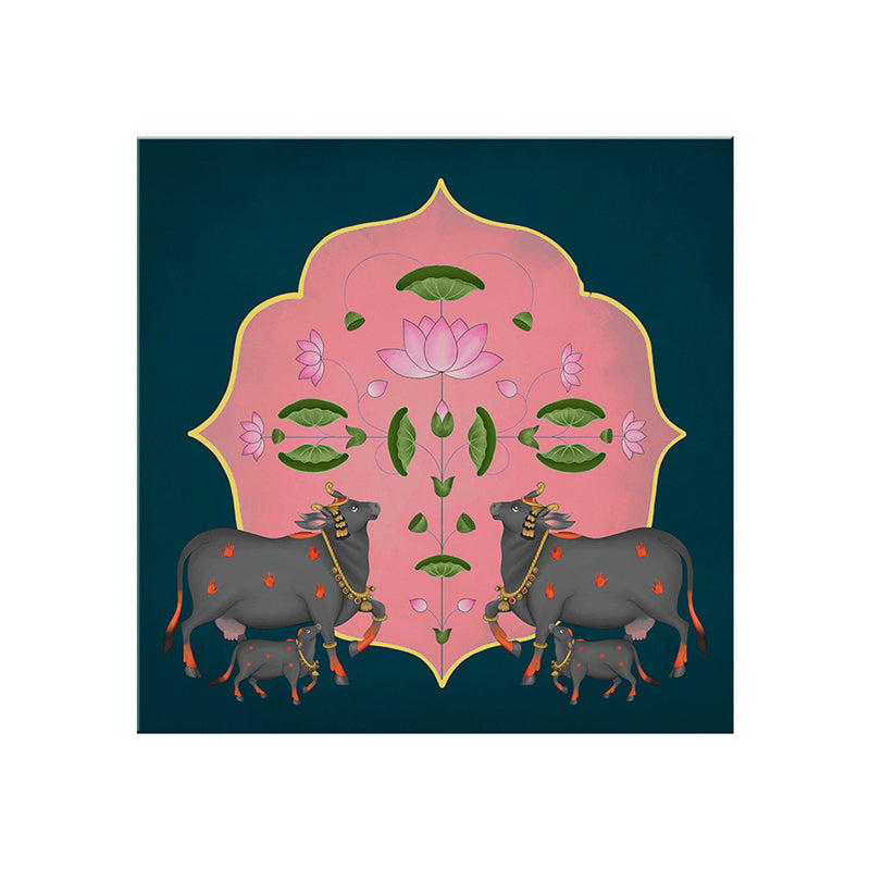 Symmetrical Cow and Pond Wall Painting media 4