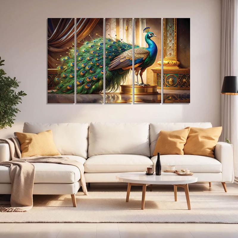 Peacock Palace Wall Painting - Set Of Five