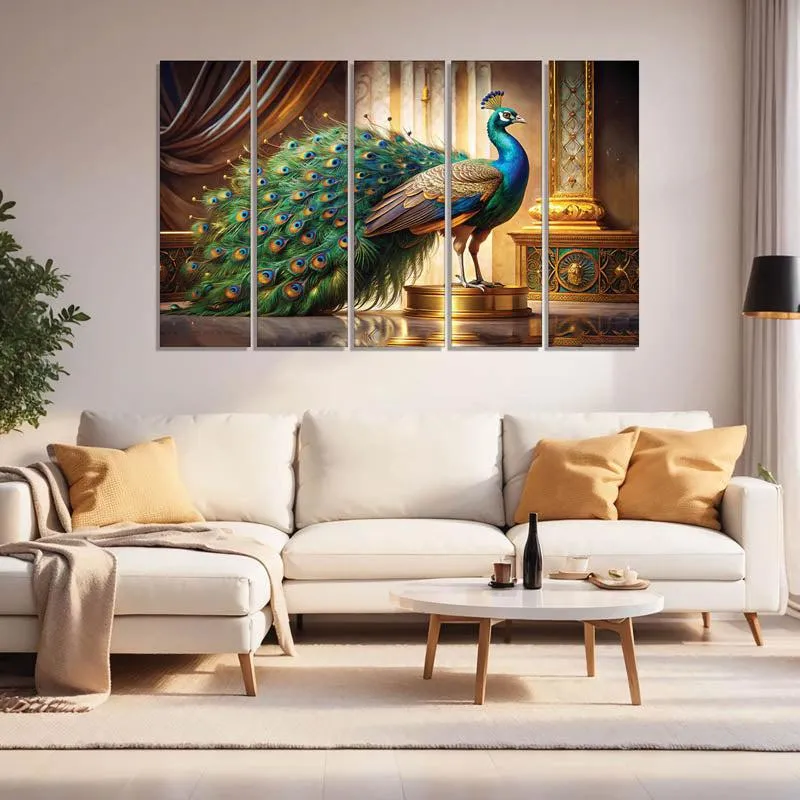Peacock Palace Wall Painting - Set Of Five media 1