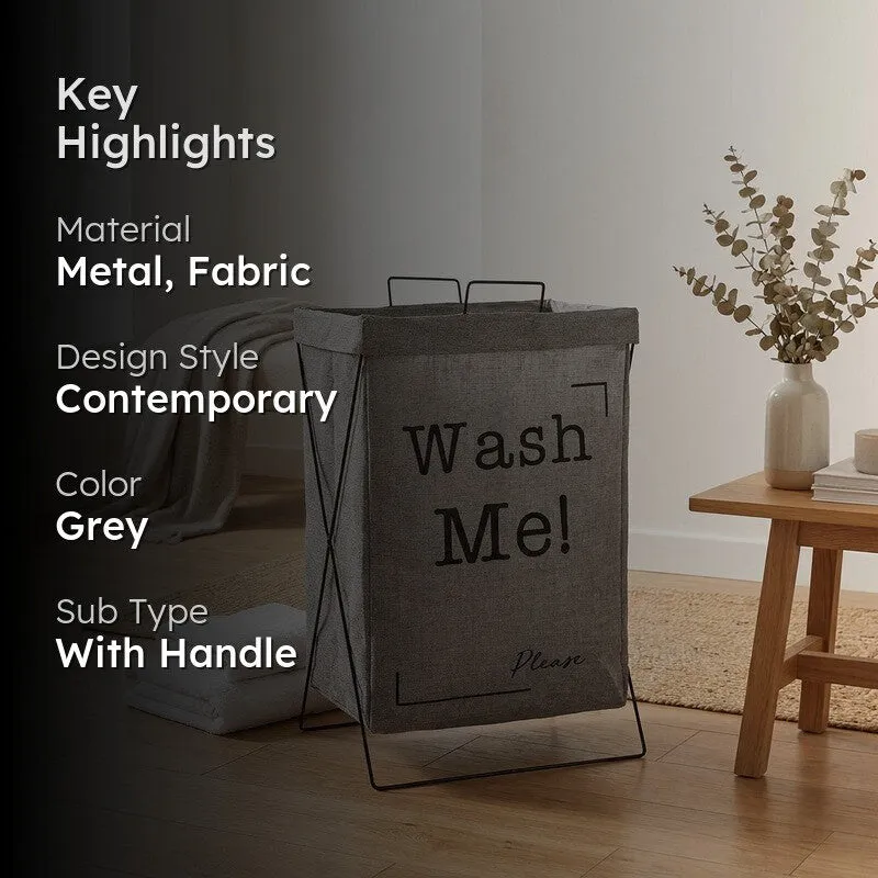 HomeWash (Metal,Fabric) Laundry Basket - Grey media 2