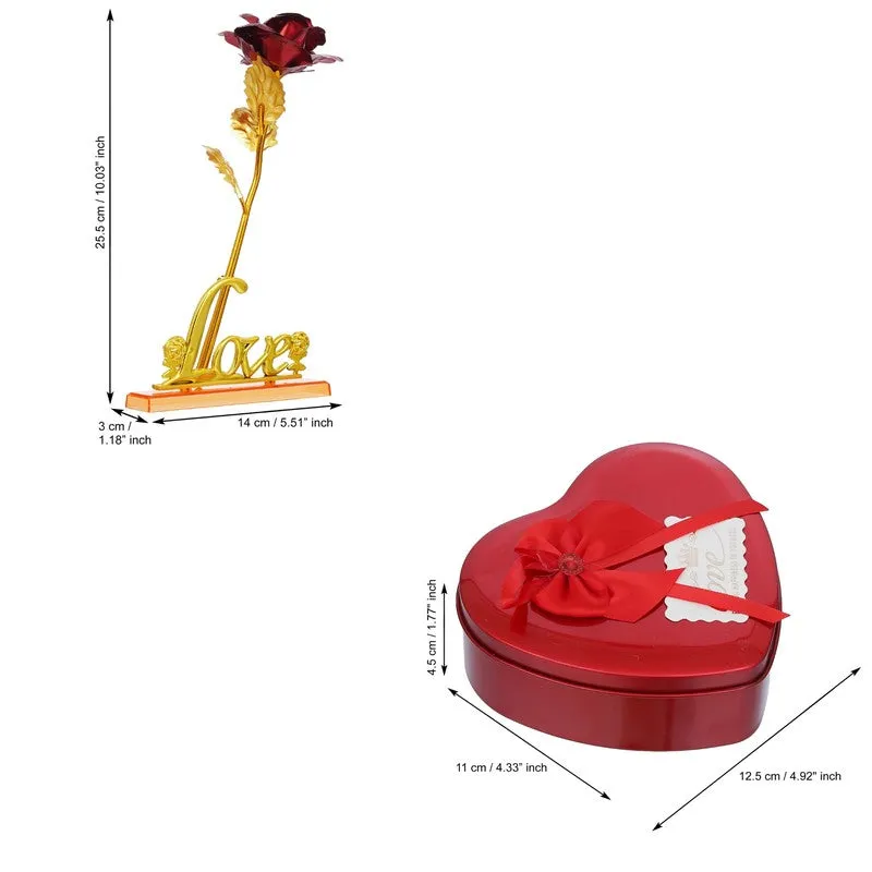 Gift box and rose decor shown with measurement arrows