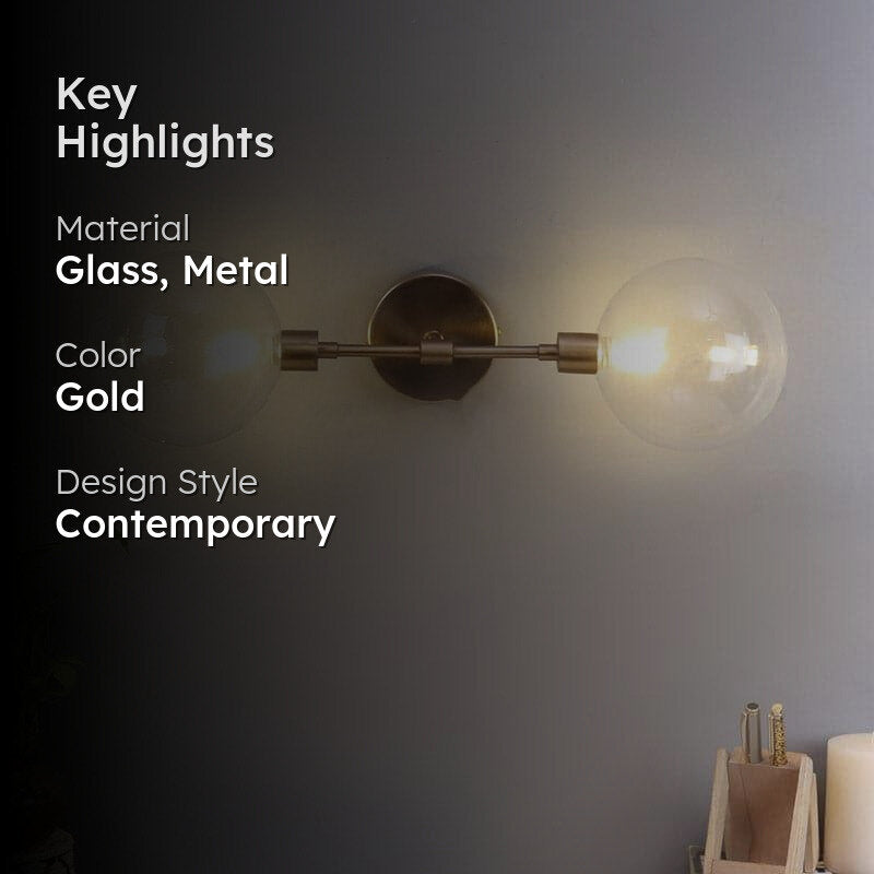 Joash Glass & Metal Wall Lamp - Gold media 2