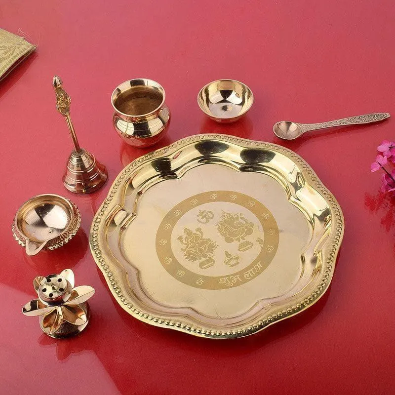 Om Ganesh Brass Pooja Thali media 3