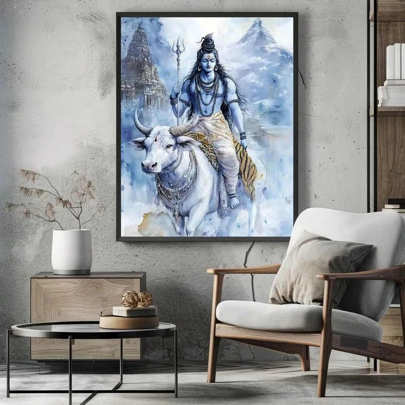 Nandivahana Spiritual Archival Paper Wall Painting With Frame - Black media 3