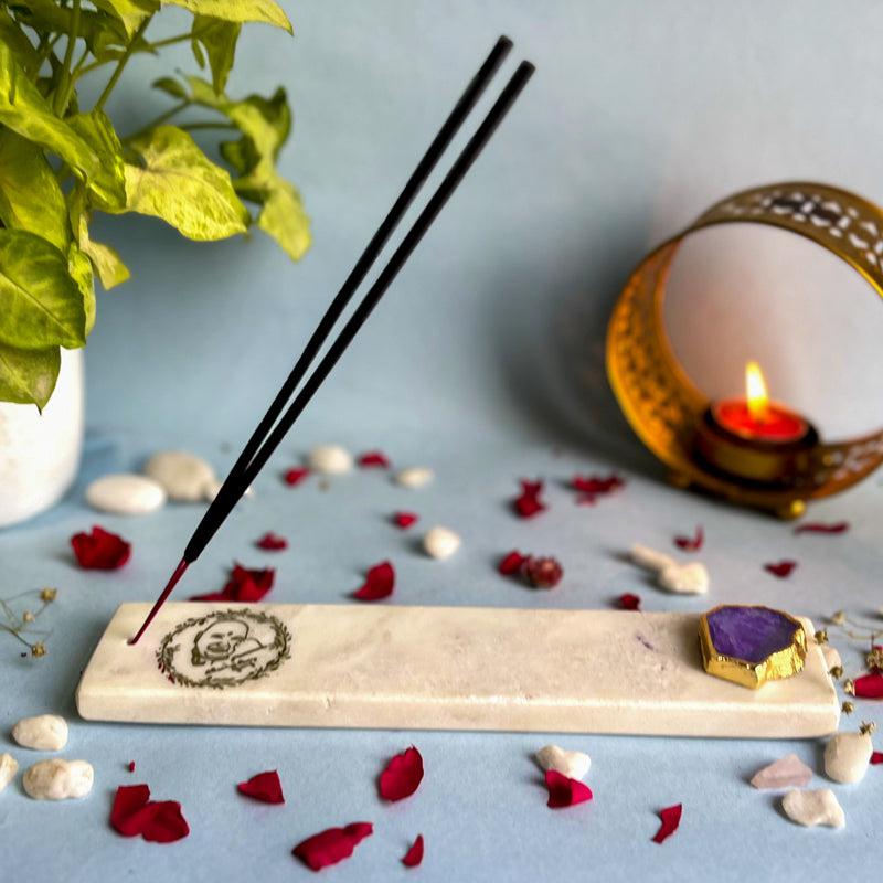 Guruji Marble Incense Holder With Agate Plating - Purple