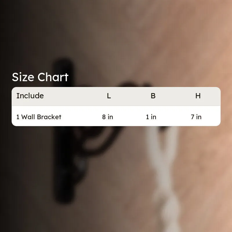 Black wall bracket shown in a size reference image.